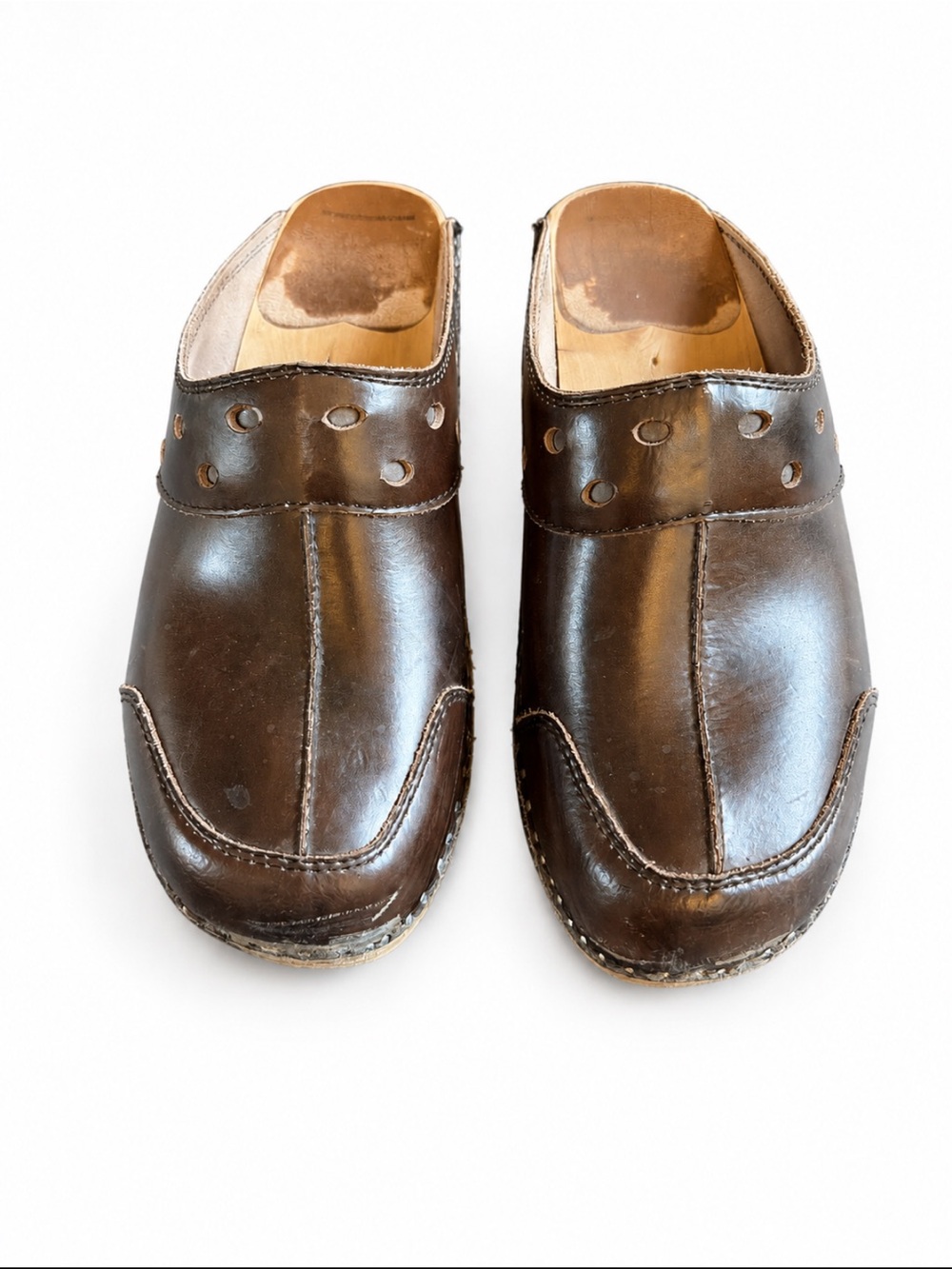 Troentorp Swedish Brown Leather Clogs EU 41 Slip On Wooden Comfort Shoes